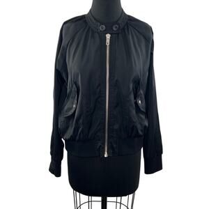 FREE PEOPLE Black Satin Long Sleeve Full Zip Midnight Bomber Jacket Size M